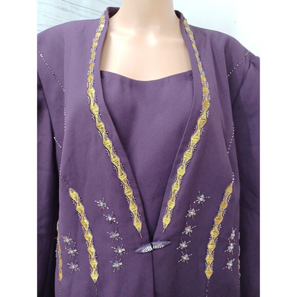 Vtg KB Stella Louise Long Duster Jacket Womens Purple Plum Beads Gold Thread 24W - Picture 4 of 12